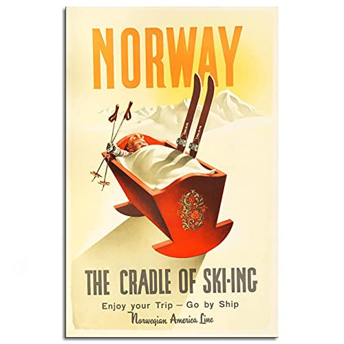 Norway The Cradle Of Skiing Canvas Prints Vintage Poster Wall Art For Home Office Decorations Unframed 36"x24"