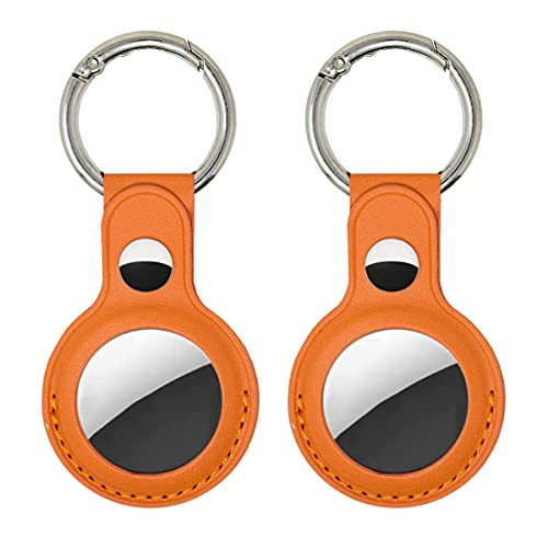 AirTag Holder AirTag case with Keychain/Keyring, Compatible with Apple AirTag 2021, Orange, 2-Pack