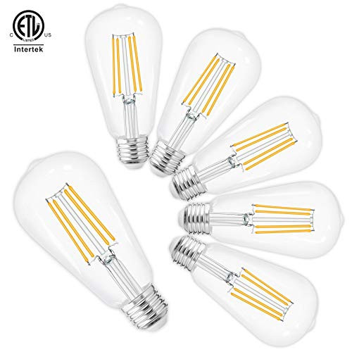 LED Edison Bulbs Vintage,Daylight White 4000K,60 Watt Equivalent,Chandelier Ceiling Fan Filament Light Bulb,E26 Medium Base,800 Lumen,Non Dimmable,Pack of 6