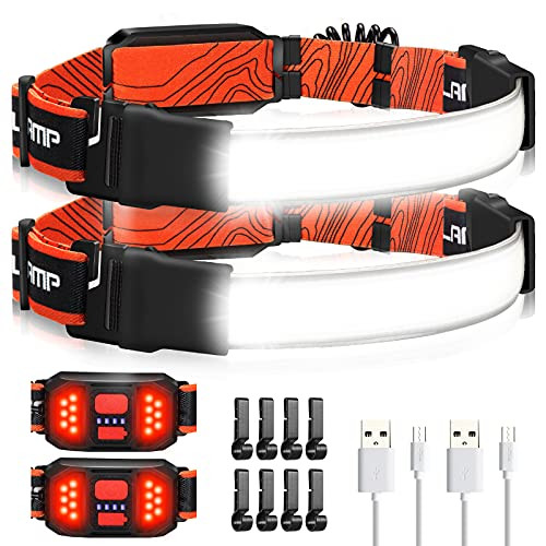LED Headlamp Flashlight, 1000LM 230Wide-Beam USB Rechargeable Head Light with Taillight  and  8 Clips Waterproof Lightweight, Headlight Headlamps for Running, Cycling and Camping