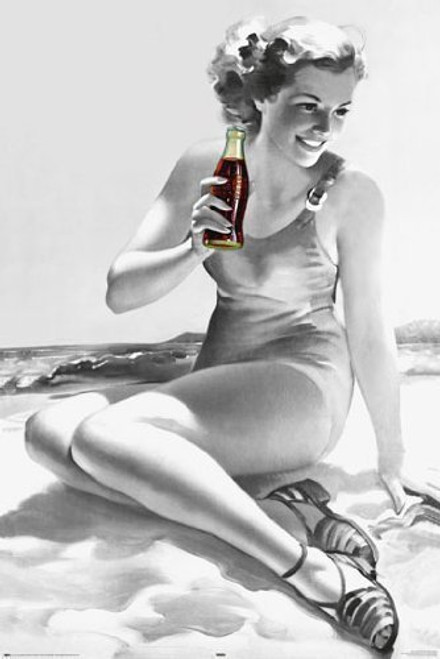Coca Cola Vintage Girl bw PAPER poster measures 36 x 24 inches -91.5 x 61cm- Coca Cola Vintage Girl bw PAPER poster measures 36 x 24 inches -91.5 x 61cm-