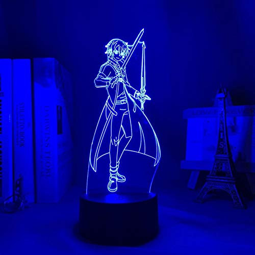 KATA 3D Animation Illusion Night Lightled Sword Art Online Kirito for Bedroom Decor Gift Colorful Manga Lamp Kazuto Kirigaya-Remote Control