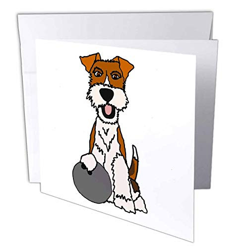 3dRose All Smiles Art - Pets - Cool Funny Wire Fox Terrier Puppy Dog Bowling Cartoon - 12 Greeting Cards with envelopes -gc-307048-2- 3dRose All Smiles Art - Pets - Cool Funny Wire Fox Terrier Puppy Dog Bowling Cartoon - 12 Greeting Cards with envelopes -gc-307048-2-