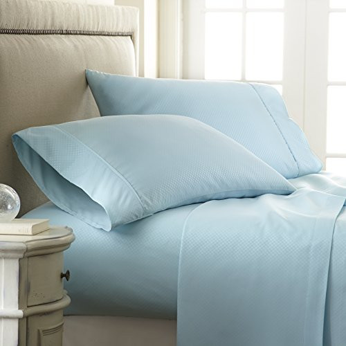 ienjoy Home 4 Piece Hotel Collection Embossed Checkered Sheet Set, King, Aqua