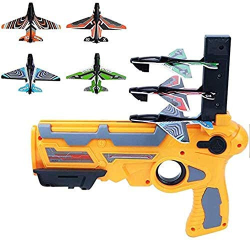 Bubble Catapult Plane, Foam Catapult Airplane Toy, One-Click Ejection Model Foam Airplane with 4 Pcs Glider Airplane Launcher,Airplane Launcher Toy for Kids -Yellow-