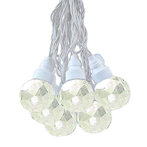 10 Foot LED G40 Sparkle Outdoor Patio String Lights with 10 Warm White Globe Bulbs  Market Bistro Cafe Hanging String Lights  C7/E12 Base - White Wire