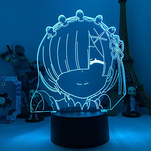 3D Illusion Night Light Led Night Light Anime Light 3D Anime Lamp Re Zero Starting Life in Another World Led Night Light for Room Decor Nightlight Gift Re Zero Rem Light Remote