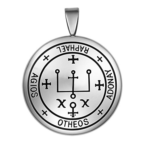 Guardian Archangel Raphael Sigil Amulet Keep Me Safe and Positive Inscription Prayer Medallion Pendant