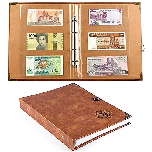 Ettonsun 120 Pockets Paper Money Collection Album Book Storage Dollar Bill Holders for Collectors Currency Banknote Stamp Collecting Supplies