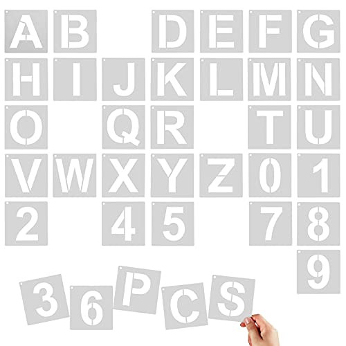 36Pcs Alphabet Art Craft Stencils Kit - 5 Inch Reusable Plastic Letters and Numbers Stencil Set Letter Stencils for Wood, Wall, Fabric, Rock, Chalkboard, Signage and DIY Art Project