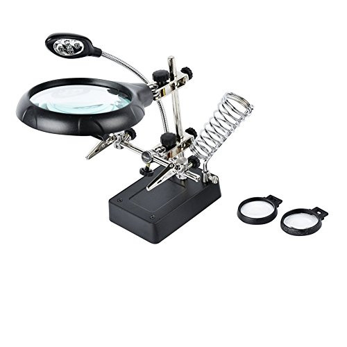 BestTong 2.5X 7.5X 10X Multifunctional Helping Hand Magnifying Glass with LED Light Bench Stand Desktop Magnifier for Hobby, Crafts, Inspection, Reading, Soldering, Making Jewelry, Sewing