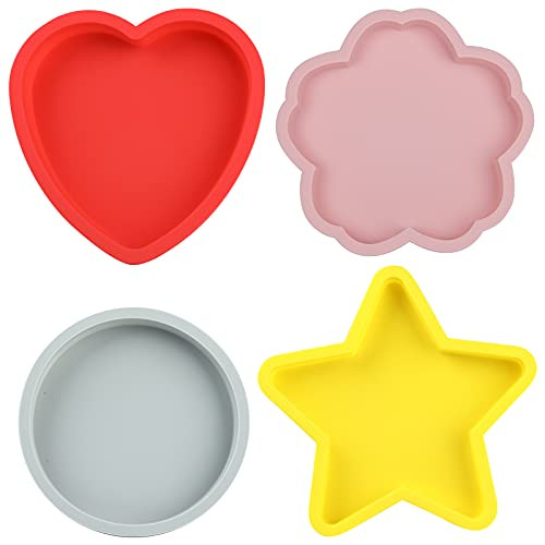 4pcs 6 Inth Cake Pans,Silicone Cake Molds Baking Bakeware Pan, Star  and  Cherry blossoms  and  Heart  and  Round Shapes Cake Baking Pans