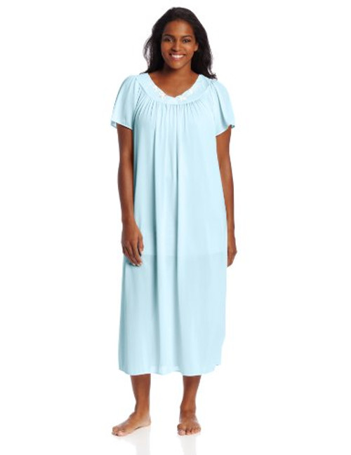 Miss Elaine Women's Plus-Size Tricot Long Nightgown, Sea Foam, 2X