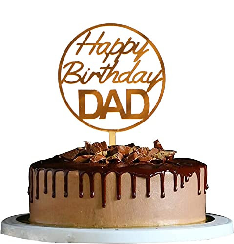 YUINYO Happy Birthday Cake Topper For DAD party , Cake Topper for DADA cake topper decorations Happy Father's day party supplies for papa -Gold Acrylic-