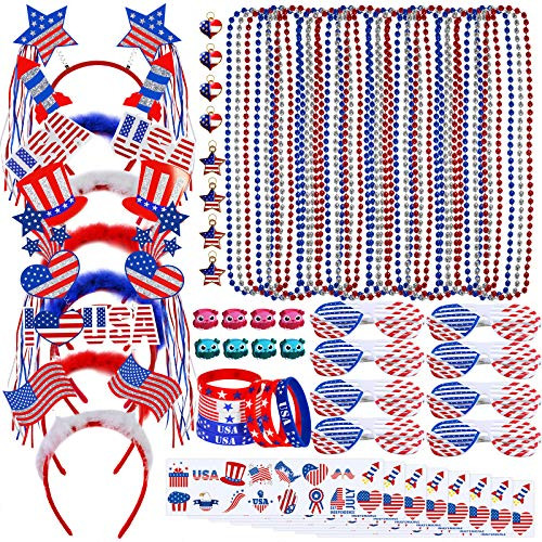 Bulk Patriotic Red White Blue Novelty Jewelry Assortment Patriotic Party Favors Supplies Head Bopper Necklaces Bracelet Glasses Tattoo Stickers for 4th of July Independence Day Memorial Day Parades Bulk Patriotic Red White Blue Novelty Jewelry Assortment Patriotic Party Favors Supplies Head Bopper Necklaces Bracelet Glasses Tattoo Stickers for 4th of July Independence Day Memorial Day Parades