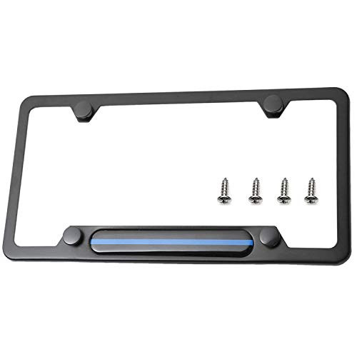 LFPartS Stainless Steel License Plate Frame Black 4 Holes for Cars, Trucks Show Support of Police and Law Enforcement Officers (Thin Blue Line)