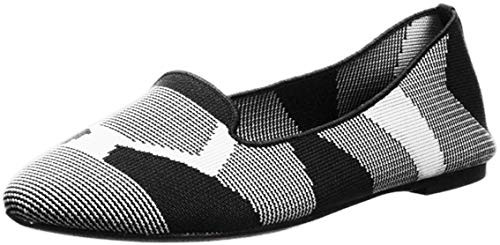 Skechers Women's Cleo-Sherlock-Engineered Knit Loafer Skimmer Ballet Flat, Black/White, 6.5 M US