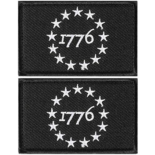 1776 Patriot Tactical Morale Patch Milltary Embroidered Applique Fastener Hook and Loop Emblem -2 pcs - Black- 1776 Patriot Tactical Morale Patch Milltary Embroidered Applique Fastener Hook and Loop Emblem -2 pcs - Black-