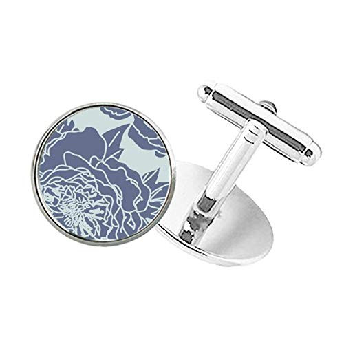 DIYthinker Peony Abstract Plants Art Pattern Round Button Cuff Clip Stud Cufflinks