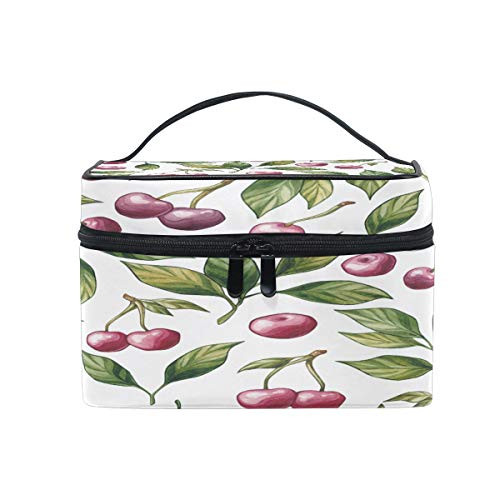 Hand Drawn Watercolor Cherry Makeup Bag, Cosmetic Bag, Toiletry Bag, Cosmetic Makeup Organizer Case Storage, for Women, Men, Kids, Girls, Traveling, Professional, With Mesh Bag Brush Holder