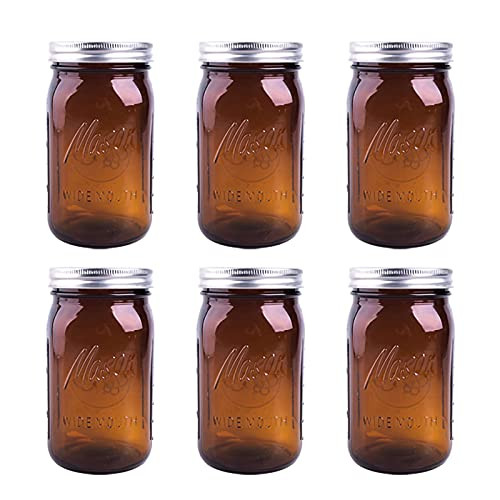 Eleganttime Amber Glass Mason Jars 32 oz Wide Mouth with Airtight Lids and Bands 6 Pack Large Glass Canning Mason Jars with Lids Quart Wide Mason Jars,Great for Canning jar pickle fermenting jam jar Eleganttime Amber Glass Mason Jars 32 oz Wide Mouth with Airtight Lids and Bands 6 Pack Large Glass Canning Mason Jars with Lids Quart Wide Mason Jars,Great for Canning jar pickle fermenting jam jar