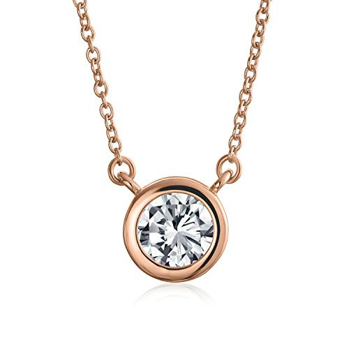 Bling Jewelry 2CT Simple AAA CZ Round Solitaire Pendant Necklace for Women Cubic Zirconia Rose Gold Plated 925 Sterling Silver