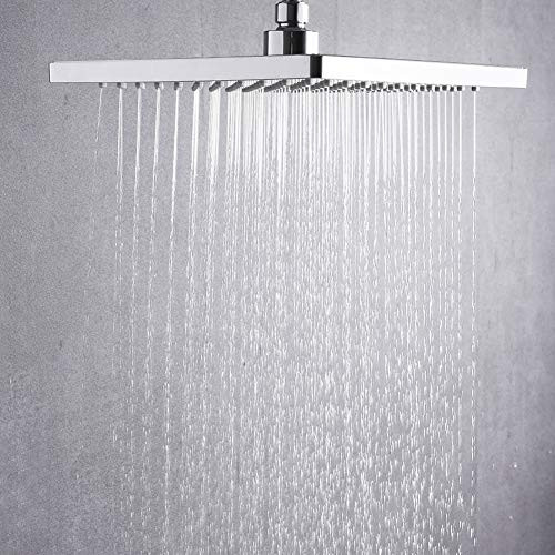 Premium High Pressure Fixed Shower Head ABS 8 inch, Removable Water Restrictor for High Flow-Adjustable Rain Shower Head with Self Cleaning Nozzles- Anti clog and Anti-leak-Polished Chrome