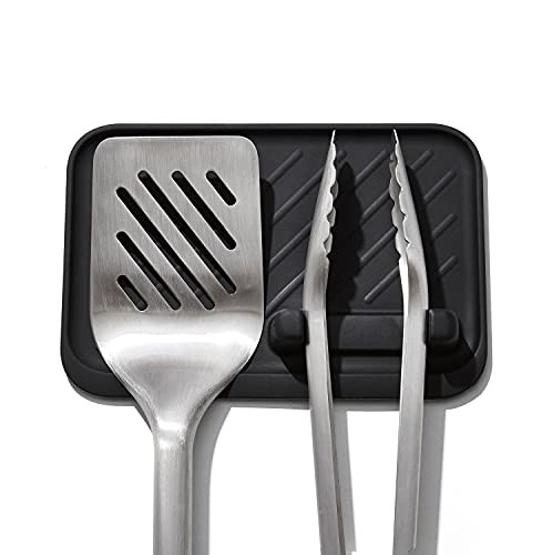 OXO Good Grips Grilling Tools, 3pc Set-Tongs, Turner Rest, Black