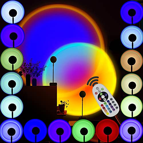 Sunset Projection Lamp - 16 Colors Night-Light Rainbow Sunset Projector Lamp - 180 Degree Romantic Visual USB Sunset Lights - Sunset Projector Floor Lamp with Remote Control for Party Bedroom Decor