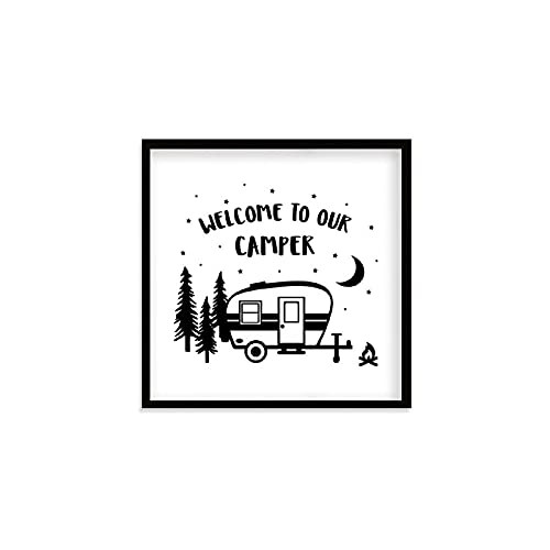 ArogGeld Welcome to Our Camper Framed Wood Sign, Wooden Wall Hanging Art, Inspirational Farmhouse Wall Plaque, Rustic Home Decor for Nursery, Porch, Gallery Wall, Housewarming