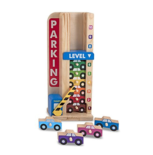 Melissa & Doug Personalized Stack & Count Wooden Parking Garage with 10 Cars