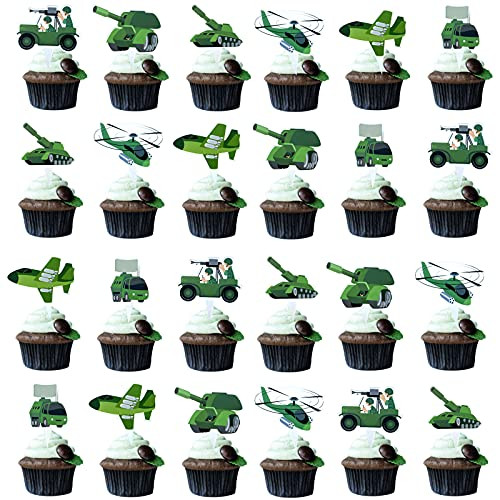 Fenghu 48 Pcs Camo Cupcake Toppers for Camouflage Hunting Birthday Party Decorations Supplies