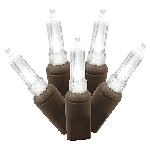 Vickerman 50 Count Single Mold Italian LED Light Set with Brown Wire, Pure White