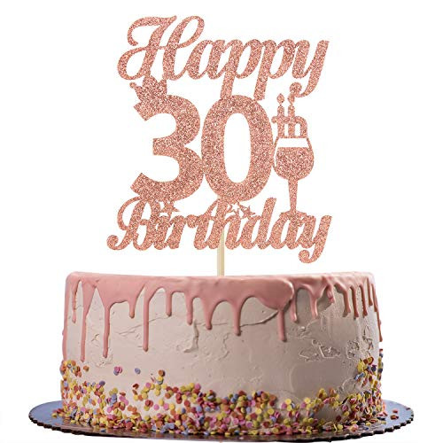 Rose Gold Glitter Happy 30th Birthday Cake Topper - Cheers to 30 Years Old Cake Decor - 30th Birthday/Anniversary Party Decoration Supplies Rose Gold Glitter Happy 30th Birthday Cake Topper - Cheers to 30 Years Old Cake Decor - 30th Birthday/Anniversary Party Decoration Supplies