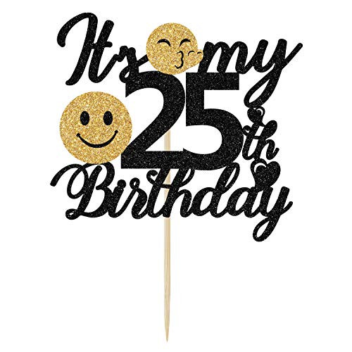 Black Glitter It's My 25th Birthday Cake Topper, Happy 25th Birthday Cake Topper, Cheers to 25 Years Birthday/Anniversary Party Decorations Supplies Black Glitter It's My 25th Birthday Cake Topper, Happy 25th Birthday Cake Topper, Cheers to 25 Years Birthday/Anniversary Party Decorations Supplies