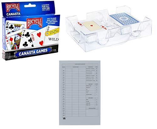 Canasta Cards with Point Values, Tray and Score Pads Set. Includes 2 Deck of Bicycle Cards, Revolving Holder, and 50 Scoring Sheets.
