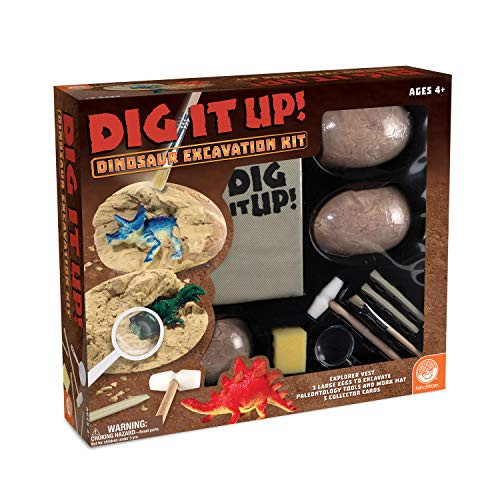 MindWare Dig It Up Dinosaur Excavation Kit  Discovery Gift kit for Kids  Learn About Dinosaurs  3 Large Dino Digs with Explorer Vest, 5 Realistic Tools, Clean-up mat  and  Educational Fun-fact Cards
