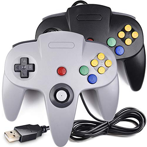 [USB Version- 2 Pack Classic N64 Controller, iNNEXT N64 Wired USB PC Game pad Joystick, N64 Bit USB Wired Game Stick for Windows PC MAC Linux Raspberry Pi 3 Genesis Higan -Black/Grey-