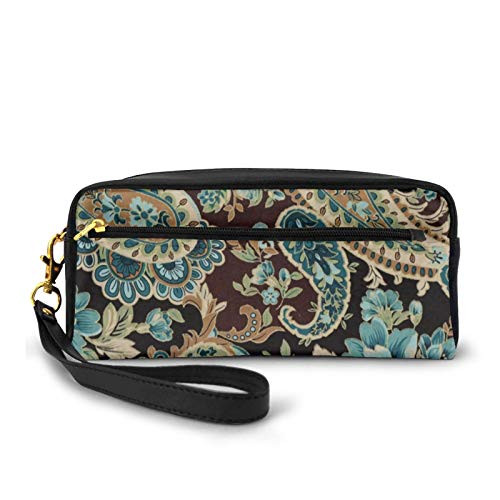 Pencil Case Pen Bag Makeup Pouch Wallet?Brown turquoise paisley Large Capacity Pouch Holder Cosmetic Brush Makeup Bag for Travel Office School