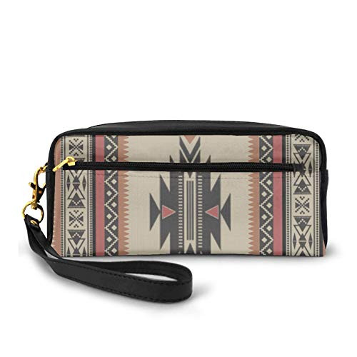 Pencil Case Pen Bag Makeup Pouch Wallet?Native Tribal Woven In Browns Black Large Capacity Pouch Holder Cosmetic Brush Makeup Bag for Travel Office School