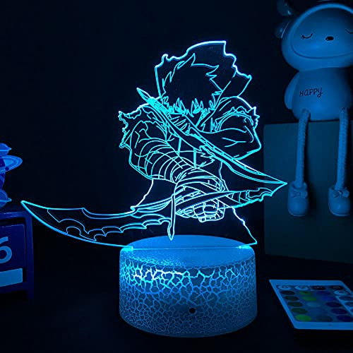 Anime Figure Lamp Solo Leveling 3D Led Sung Jin Woo for Kids Boys Bedroom Decor Bedside Manga Gifts-Remote Control