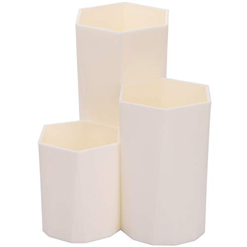Plastic Makeup Brush Holder Organizer, 3 Slot Cosmetics Storage Makeup Brushes Cup on Vanity, Desk,Bathroom Countertops-Beige-