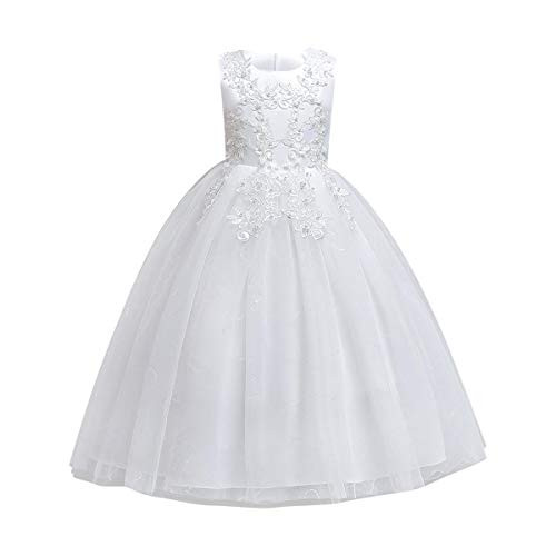 First Communion Dresses Junior Formal Dresses for Teens, Girls Sleeveless Flower Tulle Lace Wedding Party Dress Floor Length Princess Long Prom Formal Pageant Evening Maxi Gown White 11-12 Years First Communion Dresses Junior Formal Dresses for Teens, Girls Sleeveless Flower Tulle Lace Wedding Party Dress Floor Length Princess Long Prom Formal Pageant Evening Maxi Gown White 11-12 Years