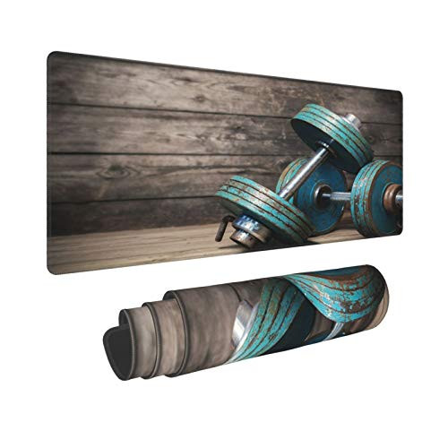Extended Gaming Mouse Pad Non-Slip Rubber Base,Vintage Dumbbells On The Wooden Floor,Desk Mat with Stitched Edges for Office and Home Computer Laptop,31.5" x 11.8",L