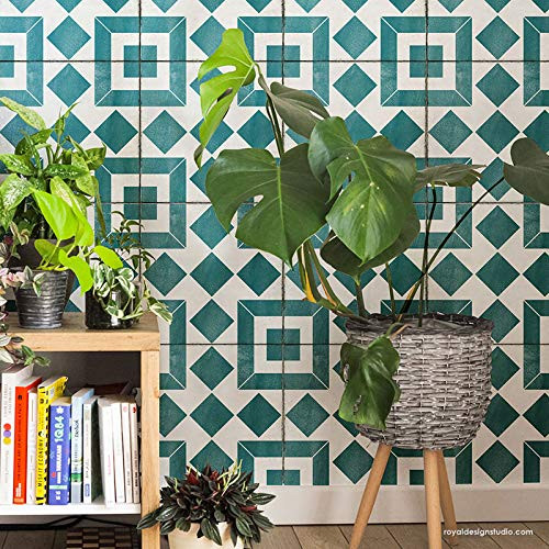 Geometric Tile Stencils - Bohemian Tile Stickers - Boho Tile Decals - Tile Stencil for Painting Floors - Jungalow Wall Art - Floor Stencils for Painting Tiles - DIY Tile Design -Medium 12" x 12"-