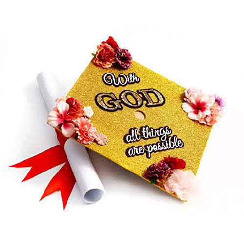 GradWYSE Handmade Graduation Cap Topper Graduation Gifts Graduation Cap Decorations, with God All Things are Possible Gold