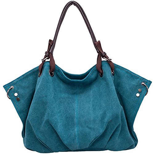 FiveloveTwo Women Casual Hobo Tote Canvas Handbag Top Handle Shoulder Crossbody Shopper Bag Blue