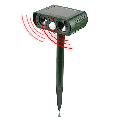 JIA LE Ultrasonic Animal Repeller, Solar Powered Outdoor Animal Repeller, Waterproof Motion Sensor Cat Repellent, Deterrent Chaser Protect Farm Garden Yard -DZ-