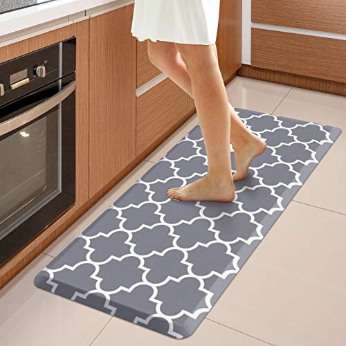 WiseLife Kitchen Mat Cushioned Anti-Fatigue Kitchen Rug,17.3"x 39",Non Slip Waterproof Kitchen Mats and Rugs Heavy Duty PVC Ergonomic Comfort Mat for Kitchen, Floor Home, Office, Sink, Laundry , Grey