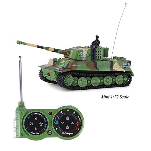 Tank Model Kit, Giveme5 German Tiger I Panzer Tank Diecast with Remote Control, Battery, Light, Sound, Rotating Turret and Recoil Action When Cannon Artillery Shoots, Mini 1:72 Scale, Dark green